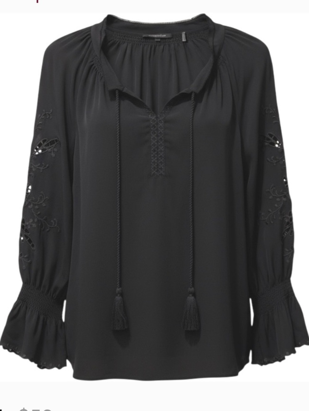 Kobi Halperin Silk Boho Peasant Blouse/Eyelet Lace Sleeve Size M